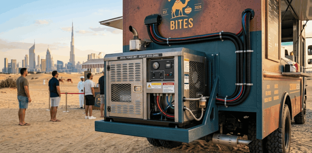 food truck generator UAE diesel power setup mobile kitchen Dubai