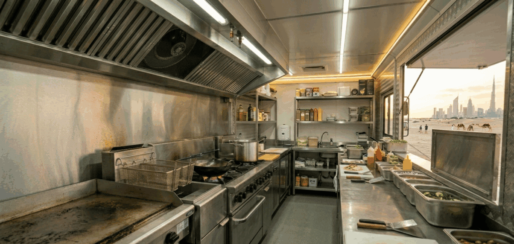 food truck kitchen equipment UAE complete interior build Dunes Trailers
