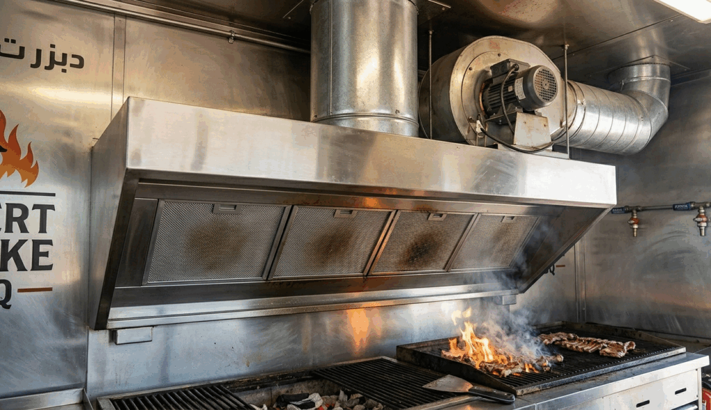 commercial ventilation hood for bbq food truck UAE grill setup